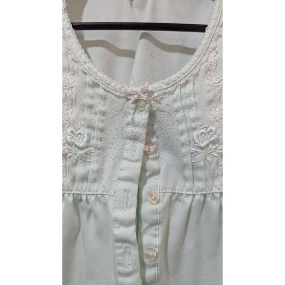Vintage Miss Elaine Mint Green Embroidered Nightgown With Buttons - Size  XL - Picture 6 of 7